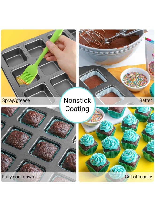 12 Cavity Non-Stick Mini Loaf Pan, Brownie Pan Muffin Cake Pan 2 Pack Mini Cheesecake Pan Cupcake Pan Carbon Steel Brownie Baking Tray Bakeware for Oven Baking - Image 2